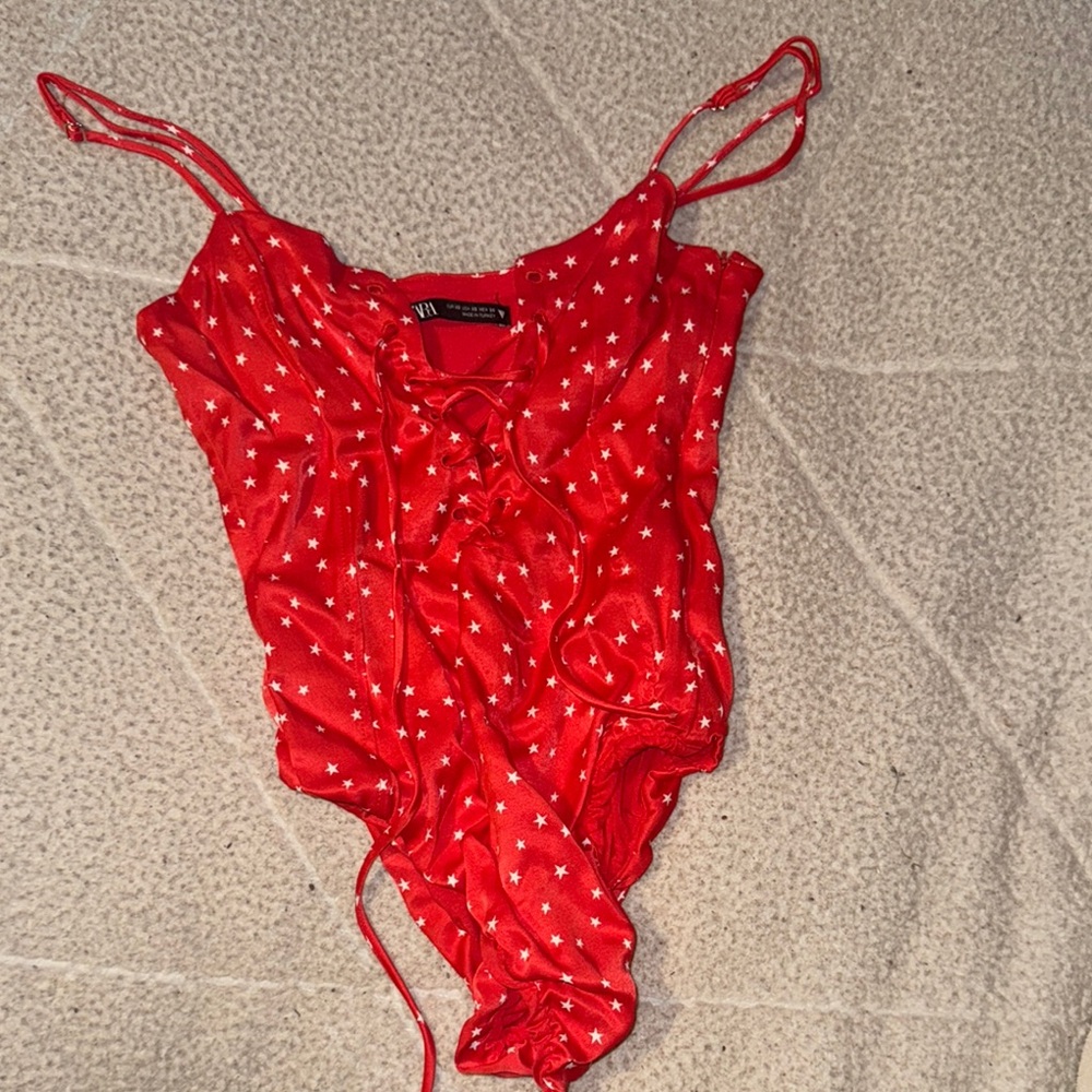 Zara Red Star-Patterned Bodysuit